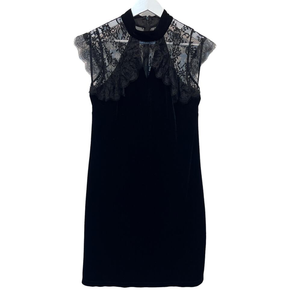 White House Black Markets Cap Sleeve Lace Velvet Knee Length Shift Dress 4